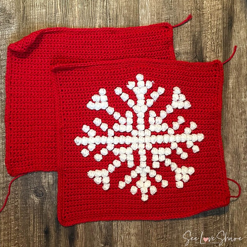 Snowflake Bobble Stitch Pillow Crochet PATTERN Pillow Christmas Cover Farmhouse Decor Crochet Cushion Pattern Holiday DIY Handmade image 10