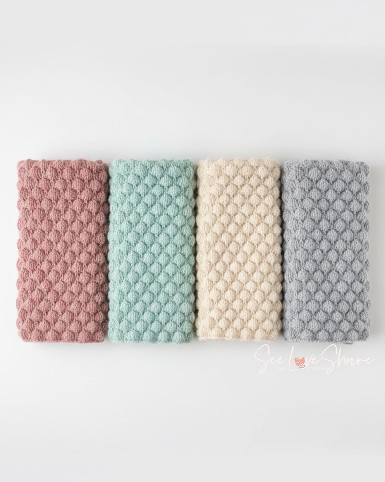 Modello per copertina per neonato a maglia con punto a bolle / Lavorazione a maglia adatta ai principianti / Copertina per neonato con texture / PDF immagine 6