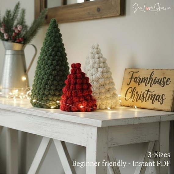 Crochet Christmas Tree Pattern | 3 Sizes Beginner Holiday Decor | Easy DIY Christmas Tree PDF