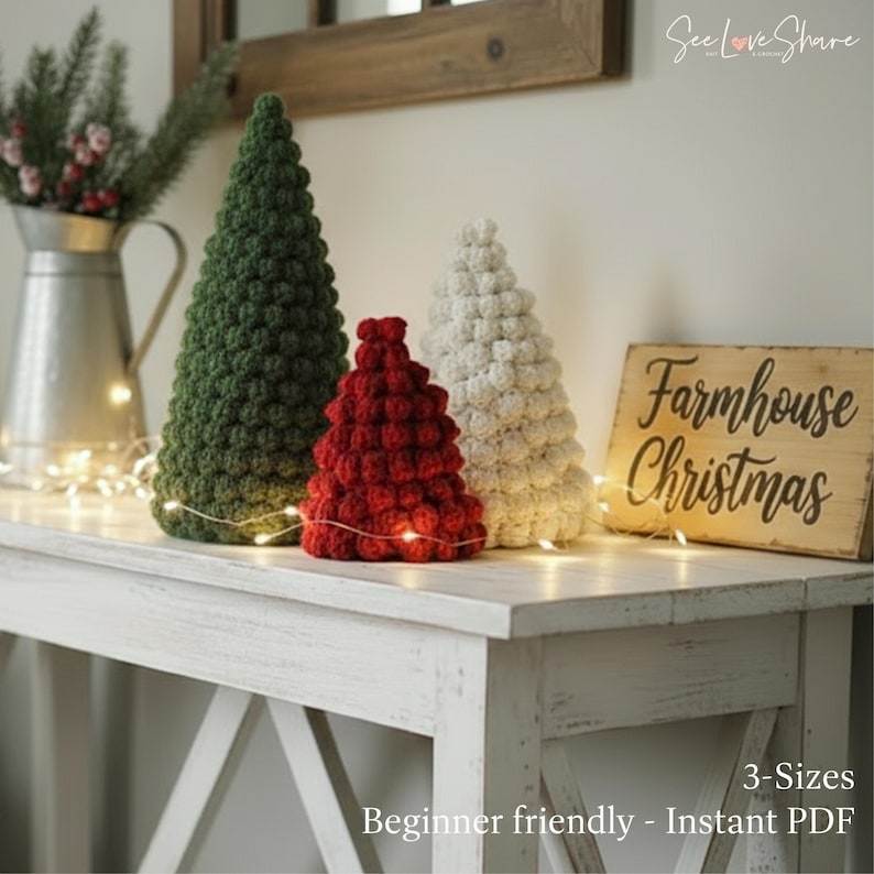 Weihnachtsbaum Häkelanleitung | 3 Größen Anfänger Urlaub Dekor | Einfaches DIY Weihnachtsbaum PDF Bild 1