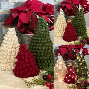 Crochet Bobble Stitch Christmas Tree Trio PATTERN image 1