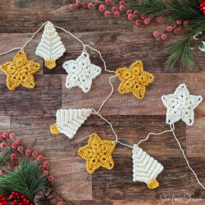 Crochet Christmas Trees & Stars Holiday Garland / Ornaments PATTERN image 5