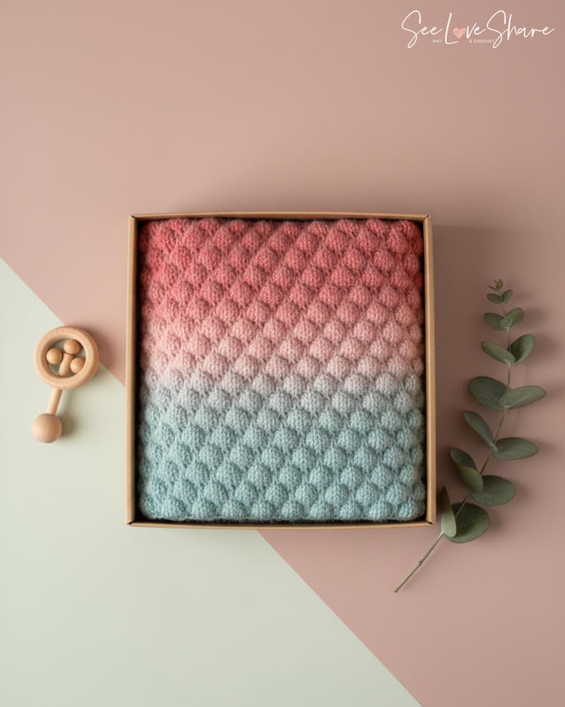 Modello per copertina per neonato a maglia con punto a bolle / Lavorazione a maglia adatta ai principianti / Copertina per neonato con texture / PDF immagine 8