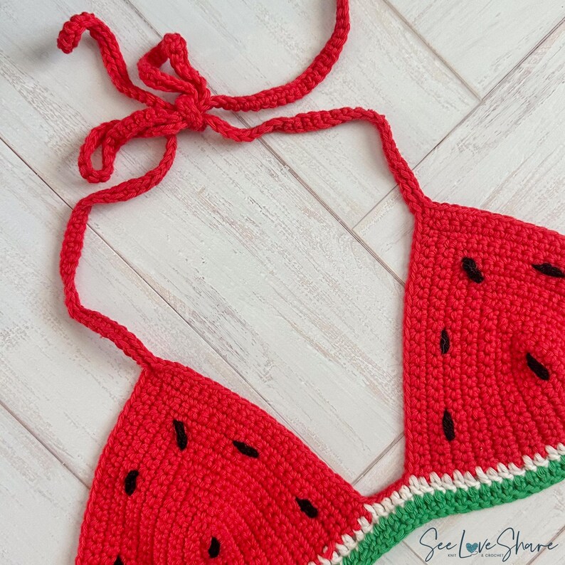 Crochet Watermelon Bikini Pattern | Crochet Bikini Top | Summer Swimwear | Festival Top | Beginner Friendly PDF Download image 4