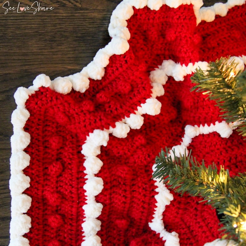 Crochet Bobble Stitch Christmas Tree Skirt PATTERN: Gift, Home Decor, Holiday Decor image 3