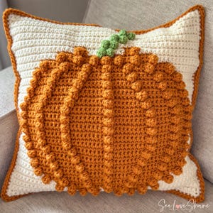 Crochet Pumpkin Pattern | Bobble Stitch Pillow PDF | Crochet Autumn Pattern | Fall Decor | 16x16 Pillow Cover