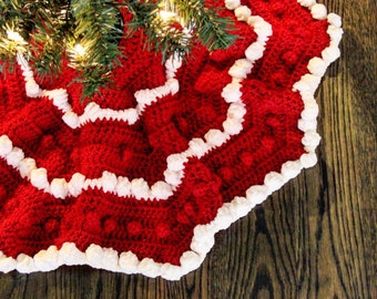 Crochet Bobble Stitch Christmas Tree Skirt PATTERN: Gift, Home Decor, Holiday Decor