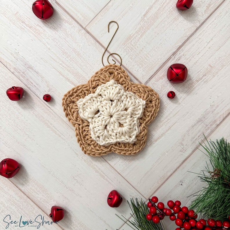 STAR Christmas Sugar Cookie Ornament Crochet Pattern, gift, present, decor, handmade image 1