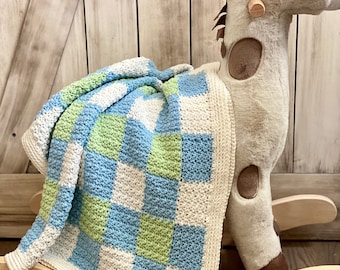 Buffalo Plaid Gingham Crochet Baby Blanket Pattern with tutorial,  beginner friendly, shower gift, baby present, handmade holiday