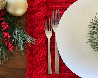 Crochet Cable Stitch Holiday Placemat PATTERN and Beginner Guide: Home Decor, Hostess Gift, Handmade Holiday, Present