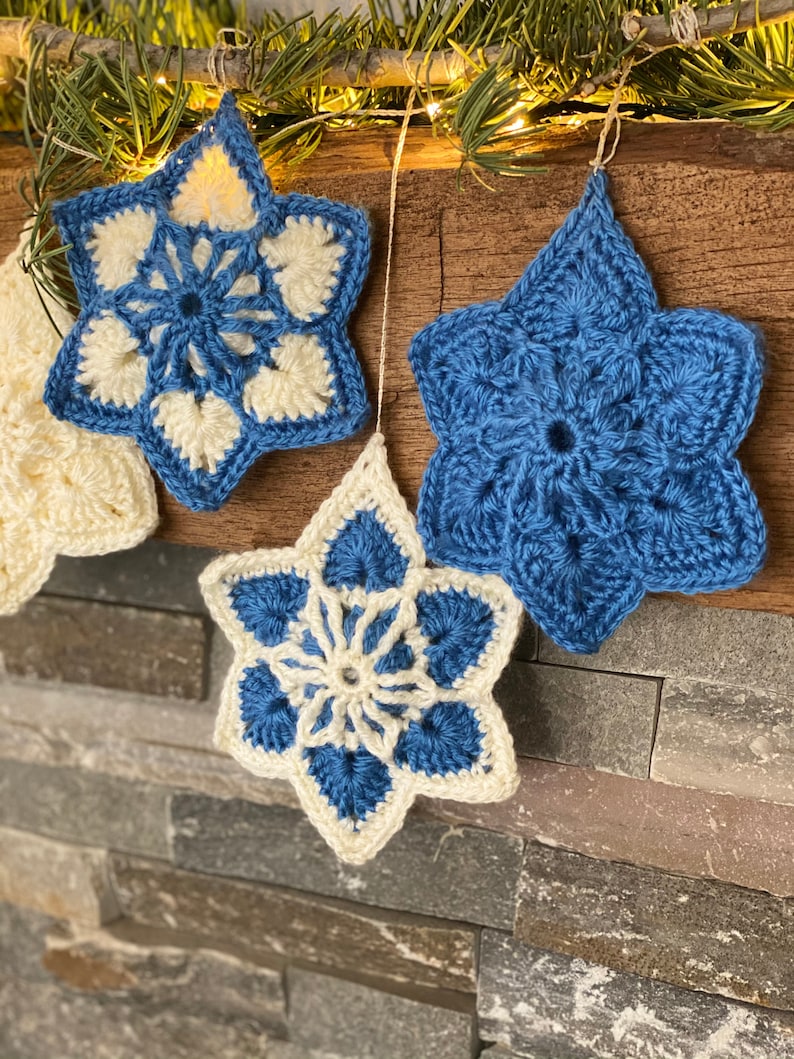 Brioche crochet 6 point star garland ornament pattern with etsy