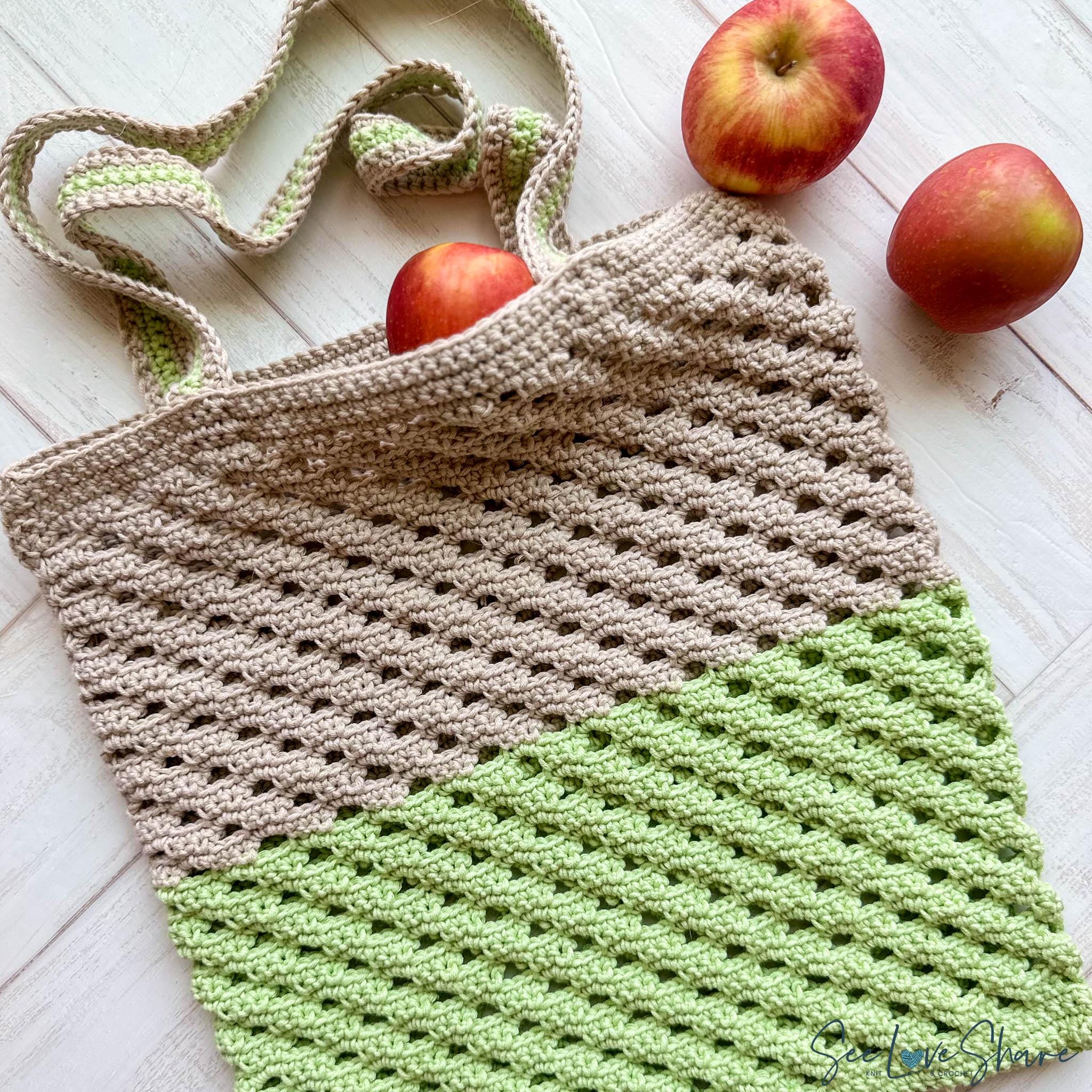 Crochet Tote Bag Pattern | Farmers Market Bag | Honeycomb Mesh Tote ...