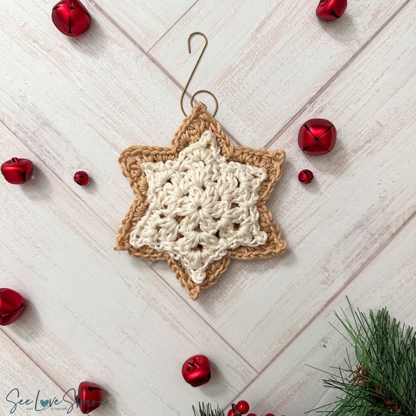 SNOWFLAKE Winter Sugar Cookie Ornament - Crochet Pattern, gift, present, decor, handmade, christmas, hostess, holiday, hanukkah 6 point star