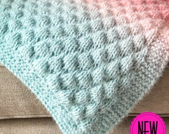 NEW Easy Bubble Stitch Knit Baby Blanket PATTERN - Beginner Friendly, Quick, Cozy Gift, Baby Shower, Chunky Throw, Textured