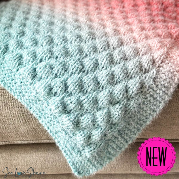 NEW Easy Bubble Stitch Knit Baby Blanket PATTERN - Beginner Friendly, Quick, Cozy Gift, Baby Shower, Chunky Throw, Textured