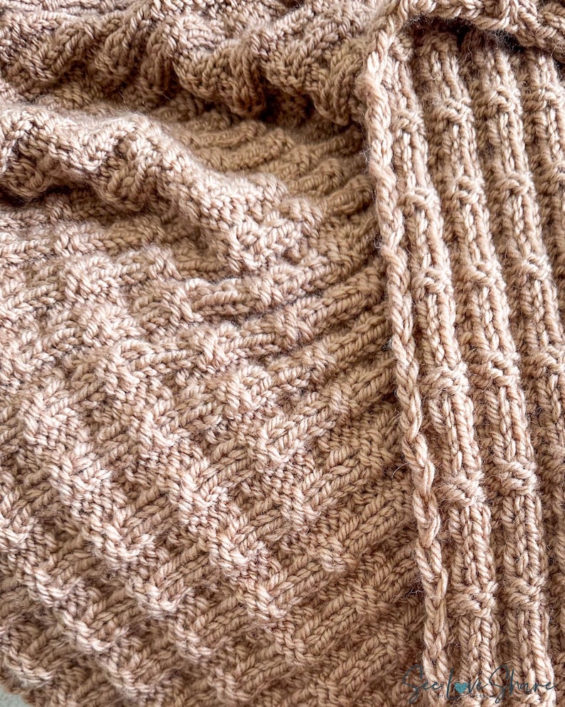 Double Sided Chunky Knit Blanket Pattern | Easy Textured Throw | Beginner TV Knitting | PDF Download image 8