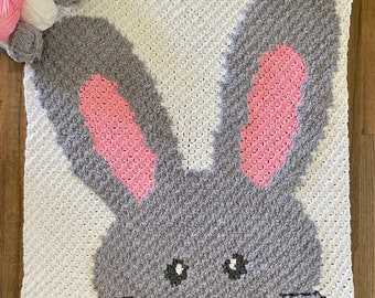 C2C Crochet Bunny Baby Blanket Pattern | Corner to Corner Throw | Kids Crochet Pattern | Baby Shower Gift | PDF Download