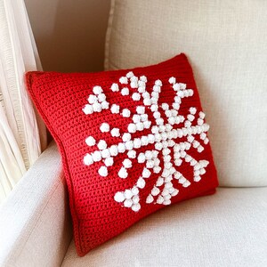 Snowflake Bobble Stitch Pillow Crochet PATTERN Pillow Christmas Cover Farmhouse Decor Crochet Cushion Pattern Holiday DIY Handmade image 6