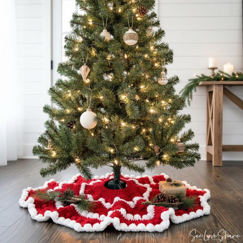 Patrón de falda para árbol de Navidad a crochet / PDF de falda para árbol de Navidad a crochet / Tallas para árboles pequeños y mini / Patrón de decoración navideña para principiantes imagen 3