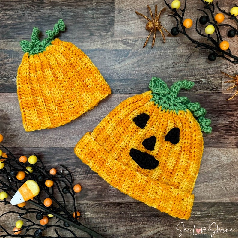 Babys First Pumpkin/Jack-O-Lantern Beanie CROCHET PATTERN. Halloween costume, Thanksgiving, fall decor, autumn fall hat image 9