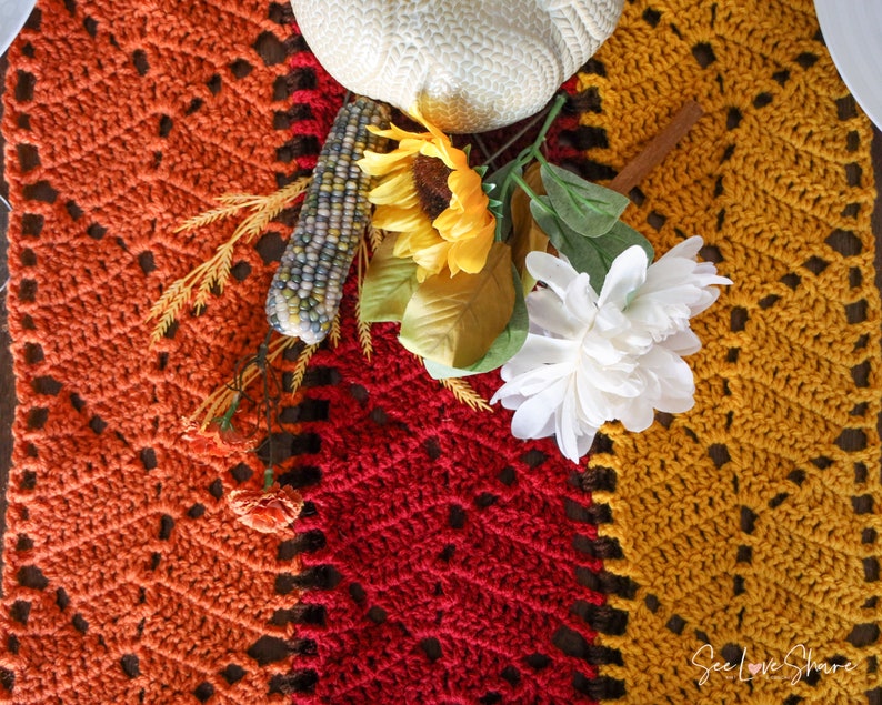 Adjustable Falling Leaves Autumn Crochet Pattern for Table Runner, Throw, Afghan, Pillow Sham, Scarf, Gifts, Thanksgiving image 3