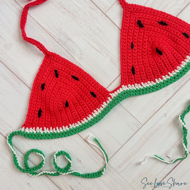 Crochet Watermelon Bikini Pattern | Crochet Bikini Top | Summer Swimwear | Festival Top | Beginner Friendly PDF Download image 9