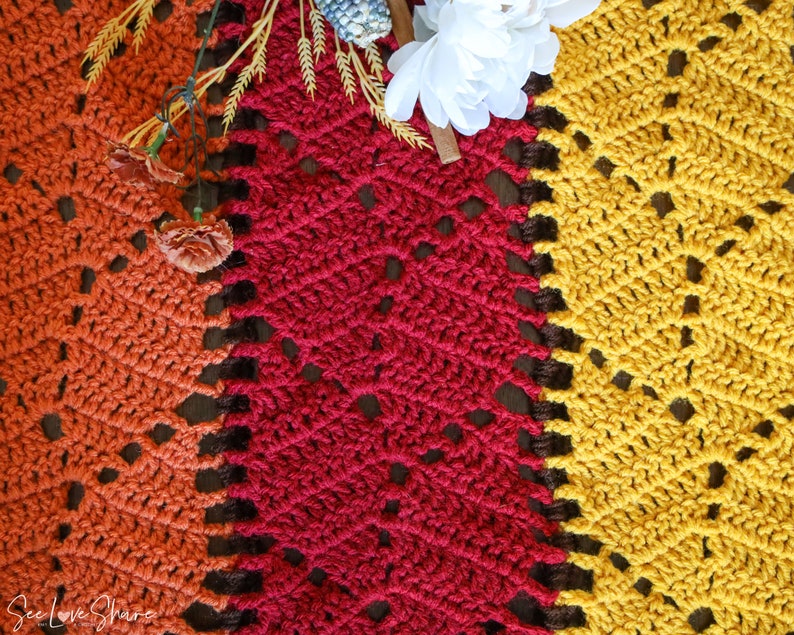 Adjustable Falling Leaves Autumn Crochet Pattern for Table Runner, Throw, Afghan, Pillow Sham, Scarf, Gifts, Thanksgiving image 2