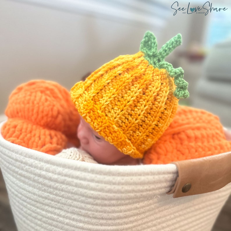 Babys First Pumpkin/Jack-O-Lantern Beanie CROCHET PATTERN. Halloween costume, Thanksgiving, fall decor, autumn fall hat image 7