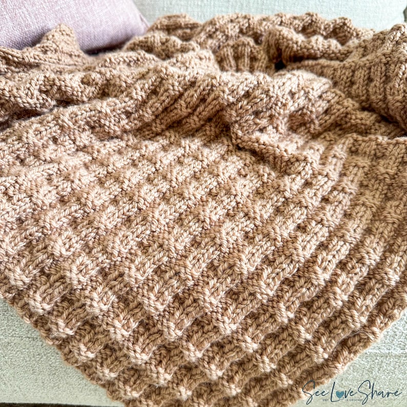 Double Sided Chunky Knit Blanket Pattern | Easy Textured Throw | Beginner TV Knitting | PDF Download image 3