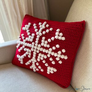 Snowflake Bobble Stitch Pillow Crochet PATTERN Pillow Christmas Cover Farmhouse Decor Crochet Cushion Pattern Holiday DIY Handmade image 4