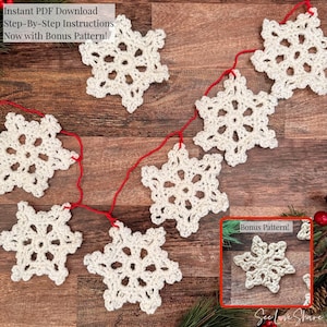 Crochet Snowflake Pattern with BONUS | Crochet Christmas Ornament & Garland PATTERN, holiday decor, Christmas, winter, Hanukkah