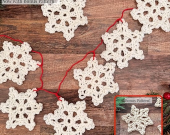 Crochet Snowflake Pattern with BONUS | Crochet Christmas Ornament & Garland PATTERN, holiday decor, Christmas, winter, Hanukkah
