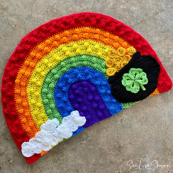 6 Colour Rainbow with Bonus Clouds and Pot of Gold - CROCHET PATTERN