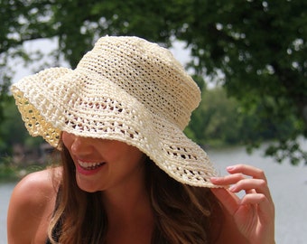 Crochet Sun Hat Pattern | Beginner Crochet Hat | Summer Hat Pattern | Wide Brim Raffia Hat | PDF Instant Download