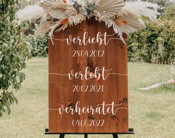 Hochzeitsschild - Verliebt, verlobt, verheiratet "Frieda" - Hochzeit - Schild aus Holz