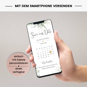 Digitale Save the Date Karte "Eukalyptus" - Canva-Vorlage - Hochzeit ankündigen per Whatsapp oder E-Mail - Eukalyptusmotiv