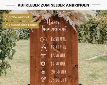 Aufkleber Tagesablauf "Frieda" im Hochformat - Aufkleber für Hochzeitsschild - Vinylfolie zum Aufkleben