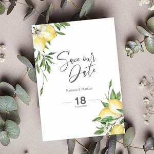 Save the Date Karte "Lemon" - personalisierte Din A6 Karte mit Zitronenmotiv - Hochzeit ankündigen - mediterran
