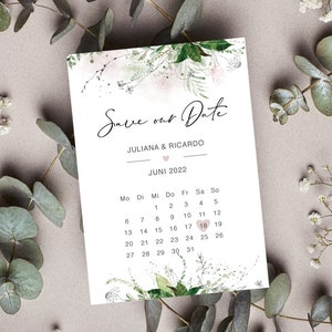 Save the Date Karte "Greenery" - personalisierte Din A6 Karte mit Greenerymotiv - Hochzeit ankündigen