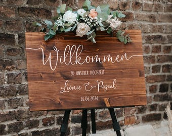 Personalisiertes Willkommensschild aus Holz - rustikal, boho, vintage, romantisch - mehrere Farben, Schriften und Größen