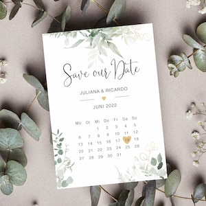 Save the Date Karte "Eukalyptus" - personalisierte Din A6 Karte mit Eukalyptusmotiv - Hochzeit ankündigen