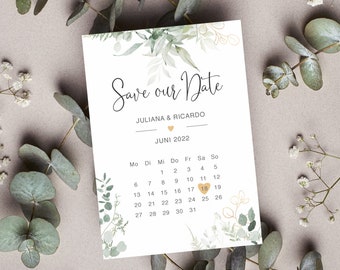 Save the Date Card "Eucalyptus" - personalized Din A6 card with eucalyptus motif - Announce wedding