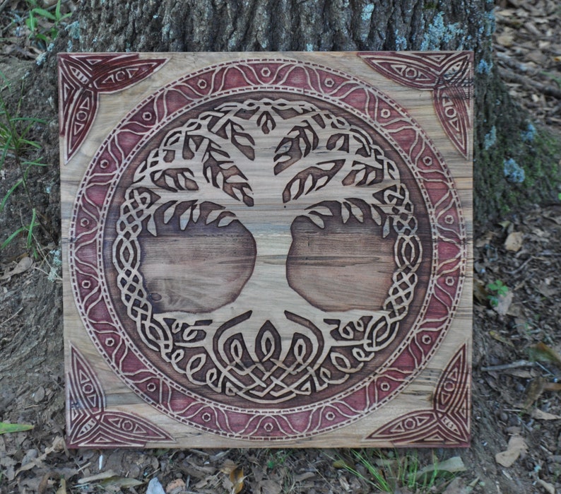 Wood Art Celtic Tree Of Life Wall Plank Decor Home Hanging Artwork