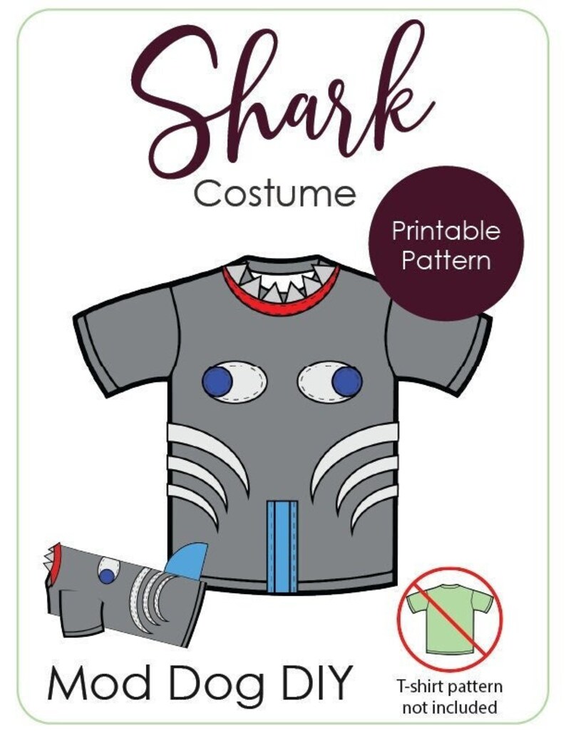 Shark Bait, PDF Sewing Pattern, dog sewing pattern, large dog halloween costume, small dog costume, funny dog costume, halloween dog sweater image 1