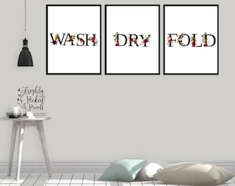 Laundry Room Wall Art | Wash Dry Fold | Laundry Decor Prints
