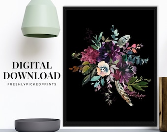 Purple Florals Watercolor Flower Artwork