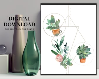 Succulent Art Print, Watercolor Cactus Printable Wall Art