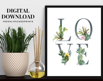 Digital Watercolor Succulent Quote Wall Decor, Watercolor Cactus Printable, Downloadable Art