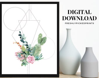 Printable Cactus Downloadable Art, Digital Watercolor Succulent Wall Decor