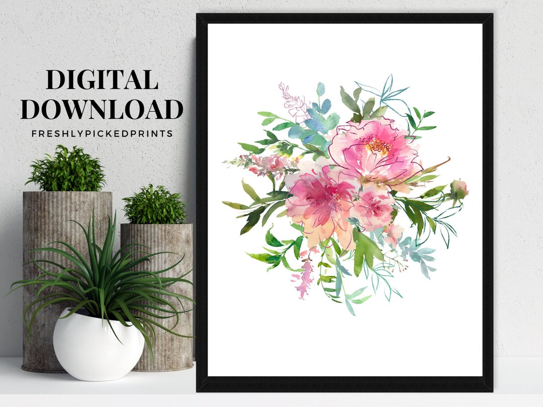 Pink Floral Printable Wall Art | Digital Downloadable Art Prints ...